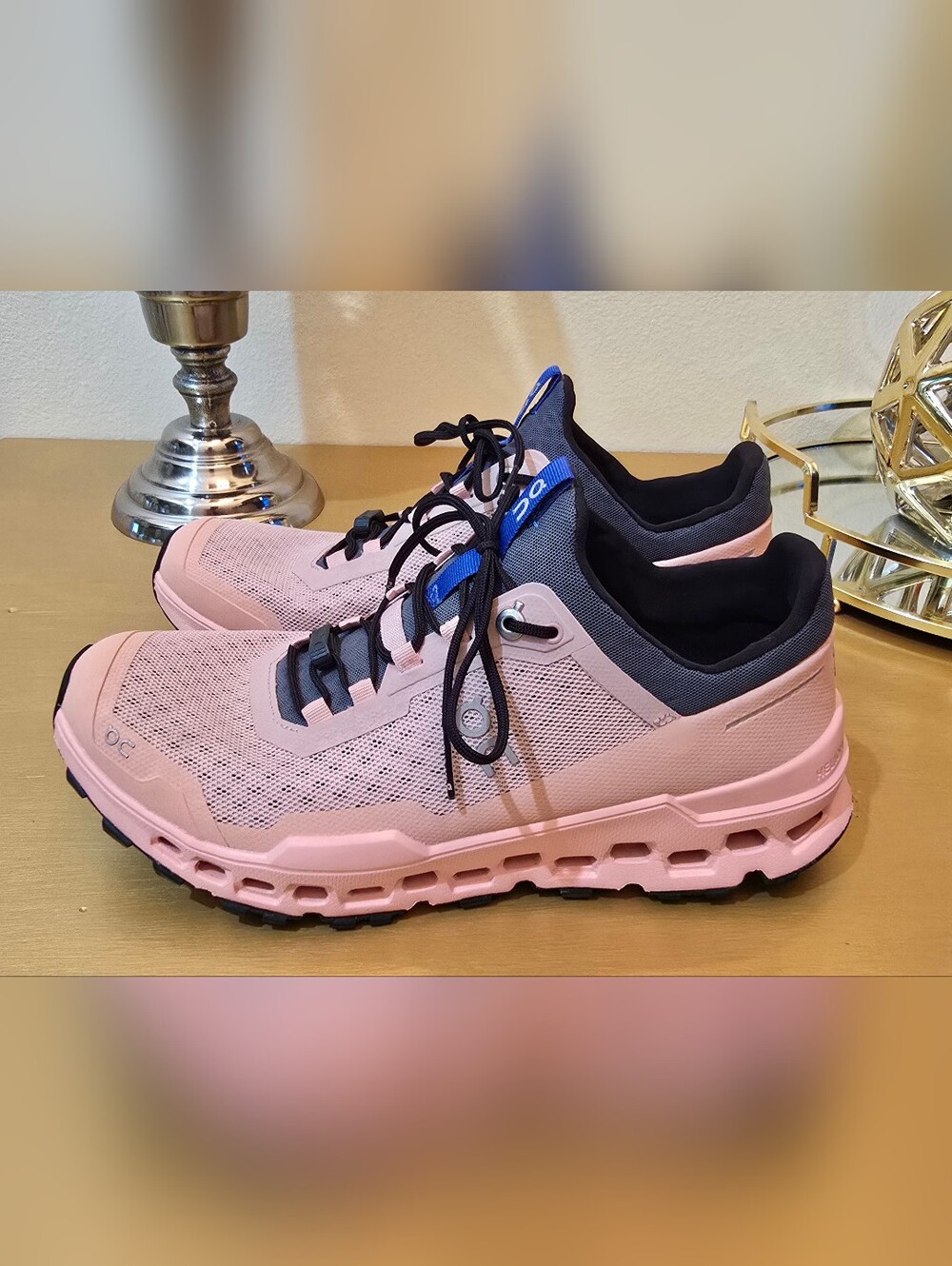 Women’s Athletic Running Shoes — Pink with Black and Blue Accents